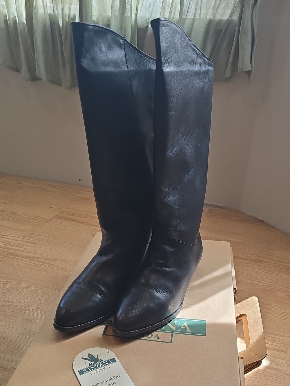 Vintage SANTANA Canada Black Leather Riding Boots NEW IOB